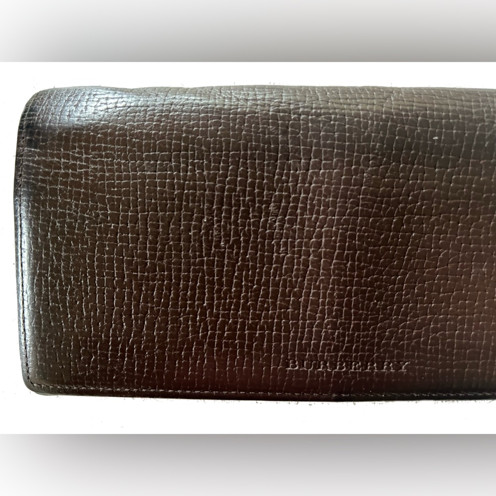 Burberry Brown Leather Bi-Fold Long Wallet with Zip Coin Pouch Nova Check Accent - Picture 3 of 10